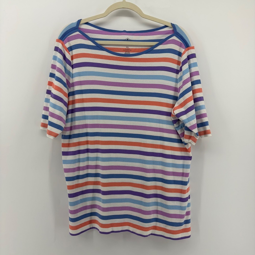 St Johns Bay Womens Plus XXL Classic Boatneck Tee Striped 3/4 Sleeve Cotton
